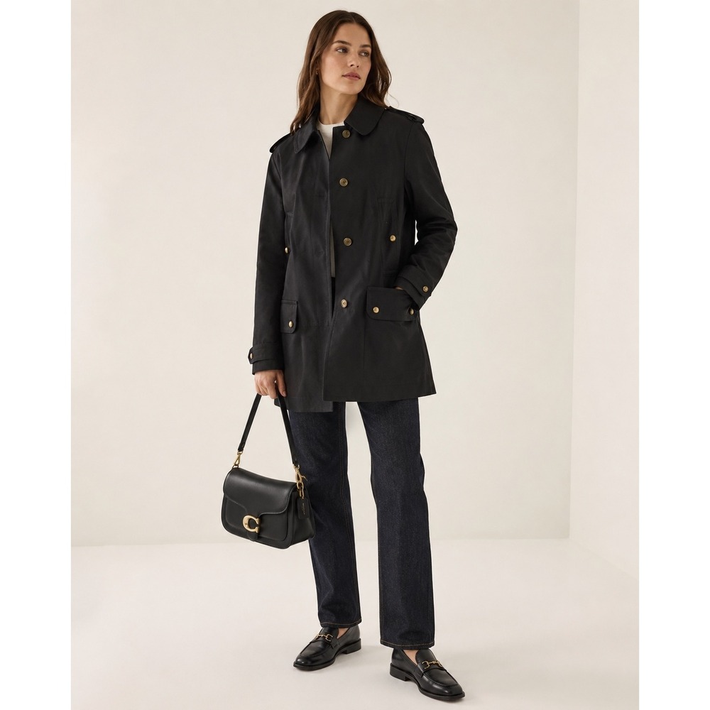 NWT Coach Black Signature Lined Utility Trench Coat Jacket Medium